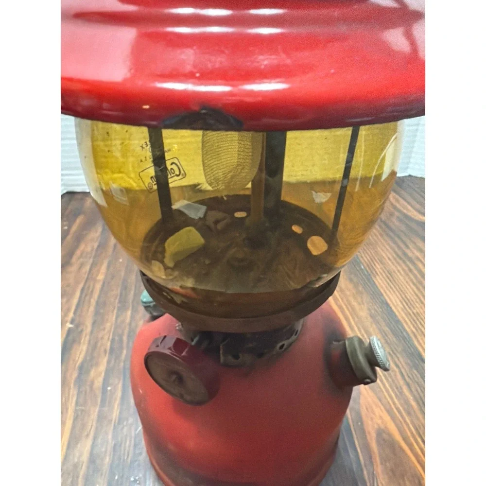 Vintage Coleman 200A Lantern Red Single Mantle Amber Pyrex Globe USA Made AS IS